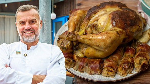 Jak na šťavnaté pečené kuře s nádivkou podle šéfkuchaře Hynka: Tohle voní špekem a bylinkami a chutná božsky