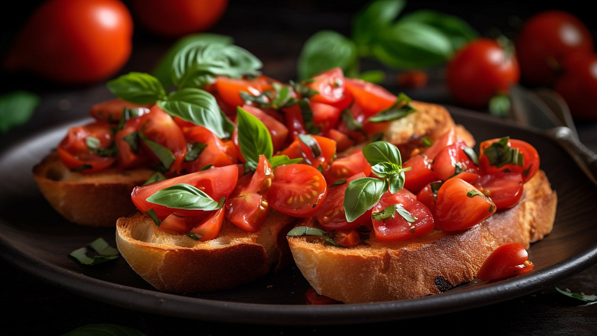 Křupavá bruschetta s voňavými rajčaty, svěží bazalkou a kapkou olivového oleje vás vezme na dovolenou v Itálii.