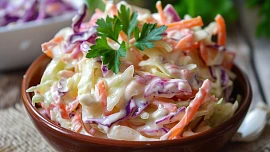 Domácí coleslaw hravě předčí ten kupovaný: Když v dresinku dobře zkombinujete majonézu a jogurt, je neodolatelný