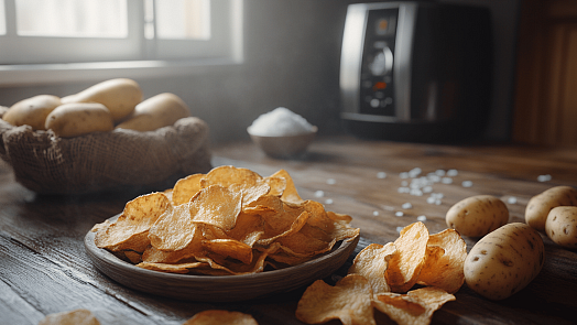 Křupavé domácí chipsy z horkovzdušné fritézy: Stačí pár minut a křupavá lahůdka je na světě. Na kupované zapomenete