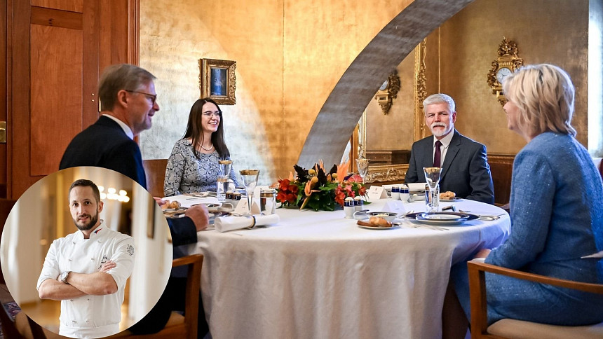 Novoroční oběd prezidentského páru s premiérským. Servírovala se dančí kýta