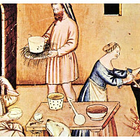 Ve středověké kuchyni (14. století). (zdroj: Wikimedia Commons/unknown master – book scan, Public Domain)