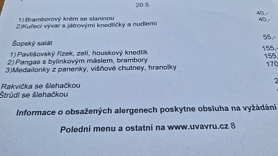 Menu U Vávrů dne 20.5. 2025 Zdroj: Šárka Adámková, Toprecepty