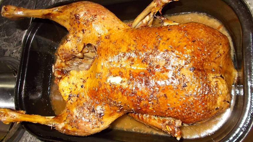 Pečená husa: Tučná husí pečínka tradičně patří na svatomartinský a vánoční stůl