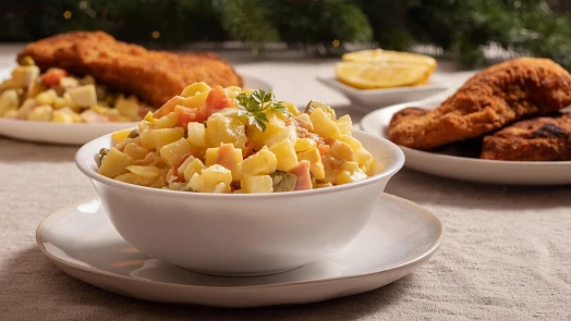 Bramborový salát s majonézou podle ČSN: Dokážete si představit Vánoce bez salátu?