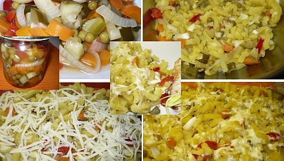 Gratinovaný bramborový salát, Salát s domácí Moravankou i s nálevem,přidána jen cibule,sůl a pepř,bez uzeniny.