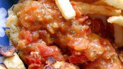 Pangas s česnekovými rajčaty a krutony, Pangas s česnekovými rajčaty a krustou