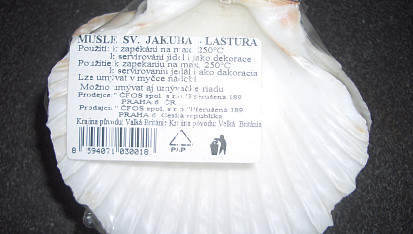 Mušle Sv. Jakuba, toto balení lastur je z makra