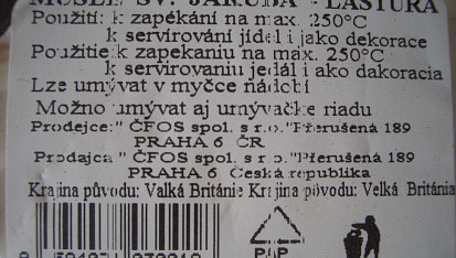 Mušle Sv. Jakuba, návod - zapékání do 250°C, lze mýt v myčce nádobí