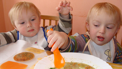 Zeleninová polévka s flíčky, Mláďátka při jídle