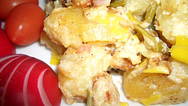 Gnocchi zapečené se smetanou, pórkem a anglickou slaninou