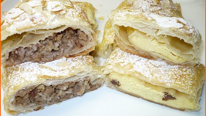 Jablkový závin z listového těsta, Jablkový a tvarohový zavin.
