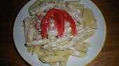 Penne se sýrovou omáčkou a slaninou