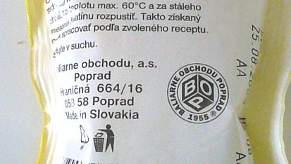 Piškot se želatinovým kokosem, Jedlá želatína - rub balenia