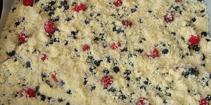 Rychlý borůvkový koláč 2 (Těsto s ovocem a žmolenkou)