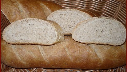 Bramborákové celozrnné bagety, Veka na řezu