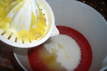 rozmixované jahody + cukr + citronová šťáva