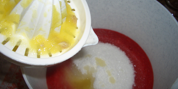 rozmixované jahody + cukr + citronová šťáva