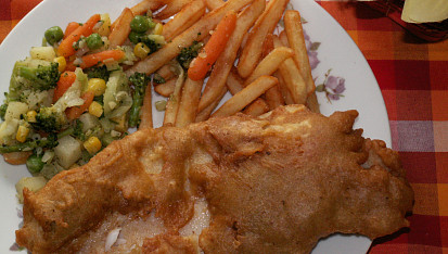 Pangasius se zeleninou, pangasisu v těstíčku