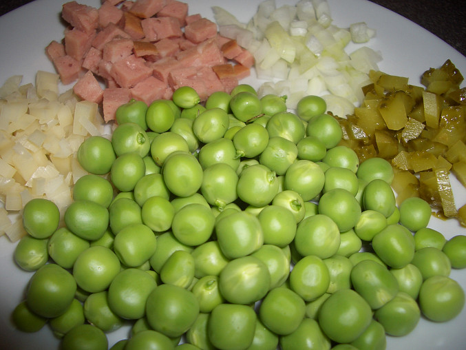 Hráškový salát,  suroviny a ingredience