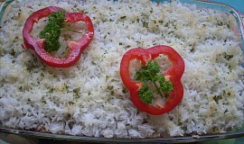 Pórek zapečený s rýží a uzeným masem