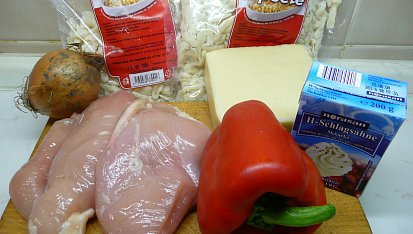 Zapečené špecle s kuřecím masem, Zapečené bramborové špecle s kuřecím masem
