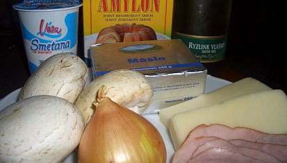 Zapečený toast se šunkou a žampiony,  suroviny a ingredience