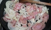 Kuřecí šlehačkové  kousky, maso s cibulkou osmažíme