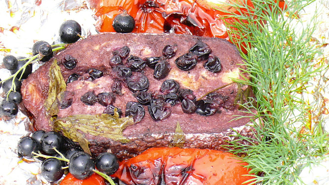 Lososový steak s černým rybízem, lososový steak s černým rybízem