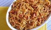 Zapečené špagety se sójovým masem, před zapečením