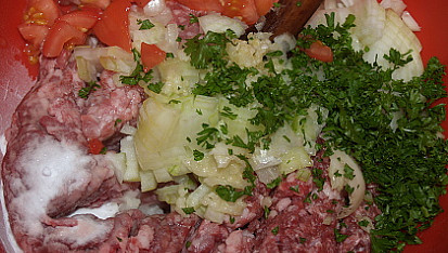 Karbanátky alla hamburger, všechny suroviny smícháme