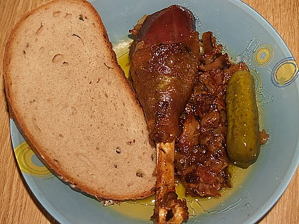 Kohoutí menu, pečený kohout na brendy