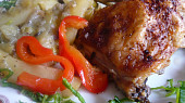 Kuře na bramborách a pórku, Zelená nať pórku jídlo dochutí.