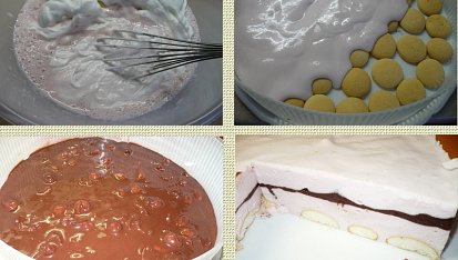 Nepečený kefírovo - višňový dortík, Postup