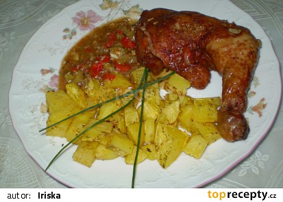 Uzené kuřecí stehno s česnekem a paprikou