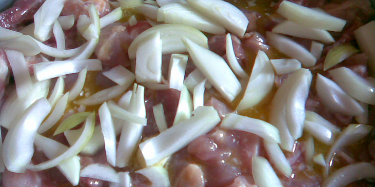 nakrájené maso s cibulí