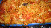 Lasagne se sójovým masem (upečeno - trochu mi to přeteklo)