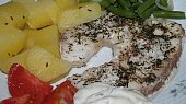 Steak ze žraloka v parním hrnci, žraločí steak s oblohou