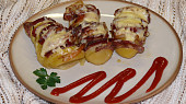 Bramborové vějířky s česnekem a slaninkou, bramborové hřebeny
