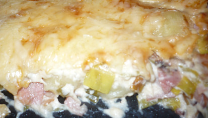 Gnocchi zapečené se smetanou, pórkem a anglickou slaninou