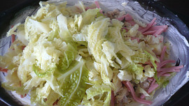 Kapusta zapékaná s rýži, houbami a vejci