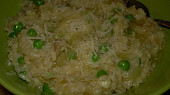 Risotto s hlívou ústřičnou, hráškem a crème frâiche, hotové risotto