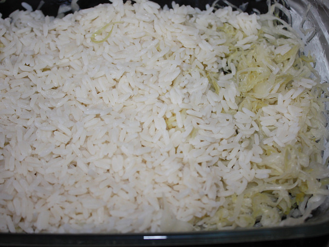 Sedmihradské zelí II - jednoduché, ...na zelí navrstvíme rýži...