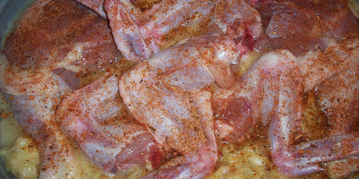 Kuře na bramborákovo-rohlíkové nádivce (před pečením)