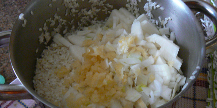Mahshi v baklažáne (egyptský recept) (ryža s cibuľkou a cesnakom)