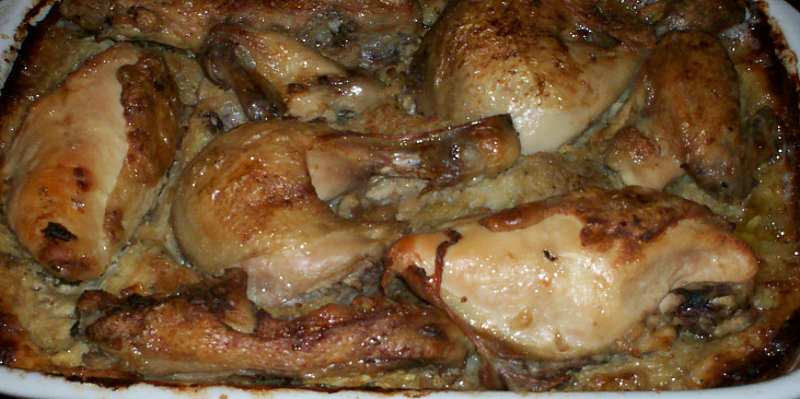 Kuře na bramborákovo-rohlíkové nádivce