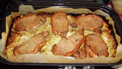 Kuře na bramborákovo-rohlíkové nádivce, Místo kuřete vepřové plátky