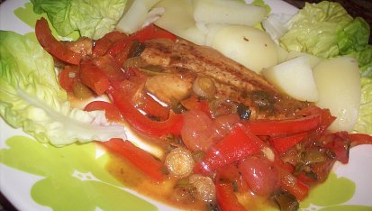 Pangasius na víně se zeleninou a bazalkou, dobrou chuť!!