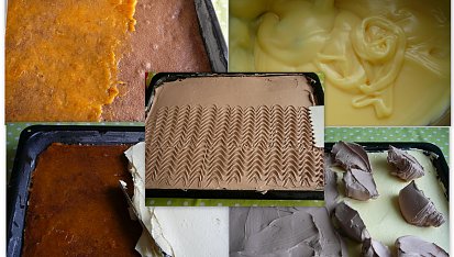 Řezy s vaječným likérem, upečené potíráme marmeládou;uvař.pudink s vaj.koňakem;potíráme našlehaným krémem;nakonec paříž.šlehačka