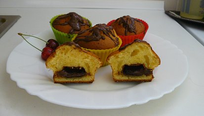 Tvarohové muffiny s čokoládou, muffinky uvnitř